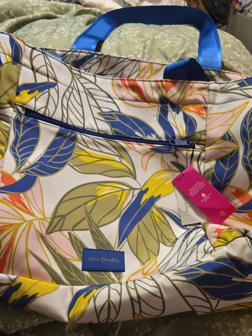 Vera Bradley Botanical Print Tote in Blue, Yellow & Green